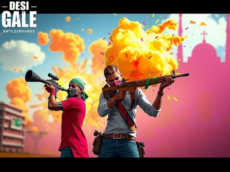 Desi Battlegrounds Holi event showing players with colorful weapons and Gulal explosions